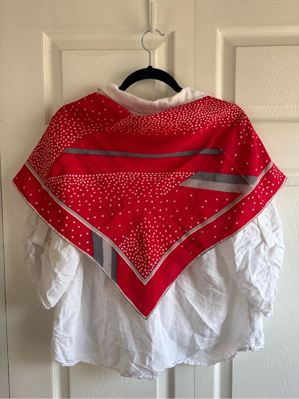 VNTG Lavora Red Ivory Polka Dot Abstract Silk Scarf Academia Career Charm Art